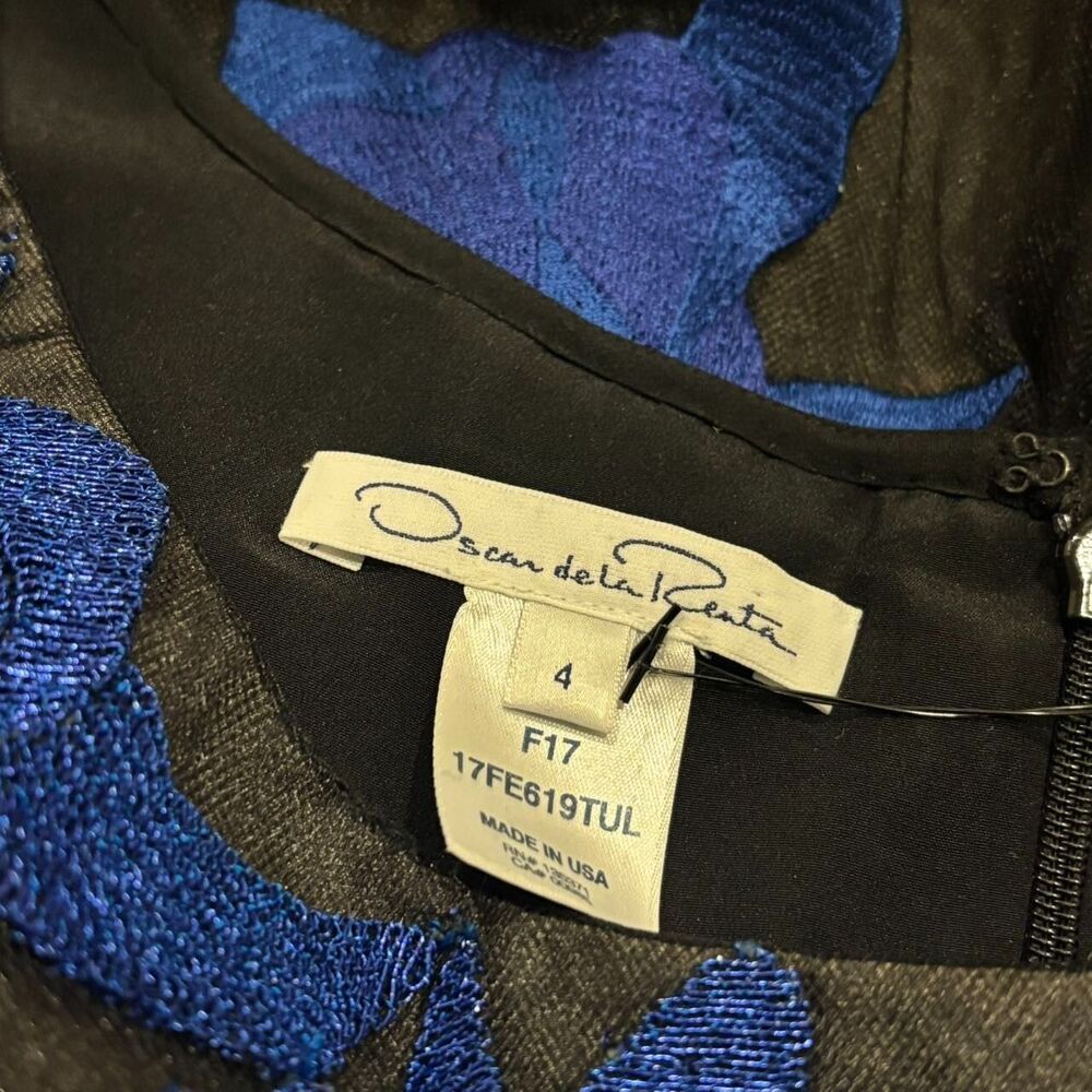 NWOT. $6490 OSCAR DE LA RENTA Embroidered Tulle Cocktail Dress Sz 4 blue - Picture 9 of 16